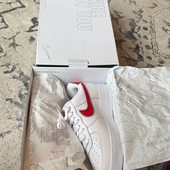Nike Air Force 1 White, Gray and Red Air Sneakers. New in Box - Picture 6 of 6